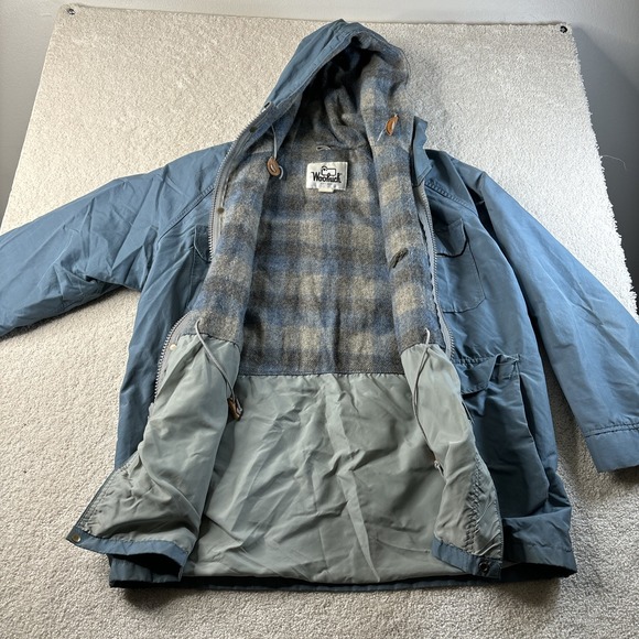 Woolrich Jacket Men's Large Blue Hooded Mountain Parka Wool Flannel‎ Lined 6108 - Picture 10 of 14